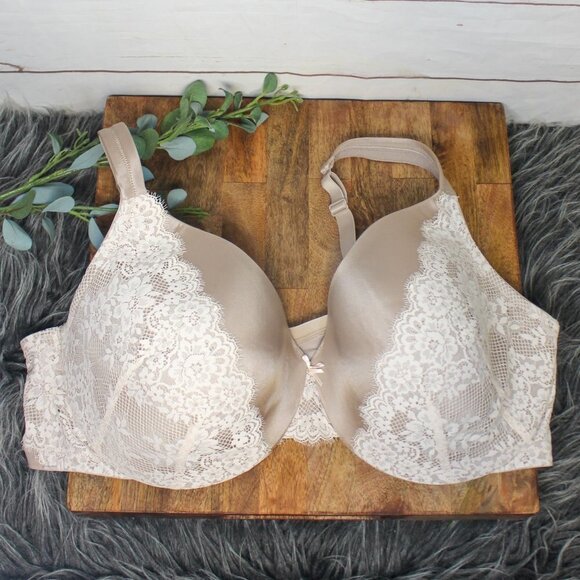 Cacique Smooth Lightly Lined Full Coverage Bra Eyelash Lace Nude 46DD Plus - Picture 5 of 12